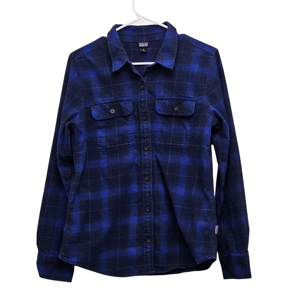 Patagonia Flannel Shirt Womens Medium Blue Plaid Organic Cotton Long Sleeve Top